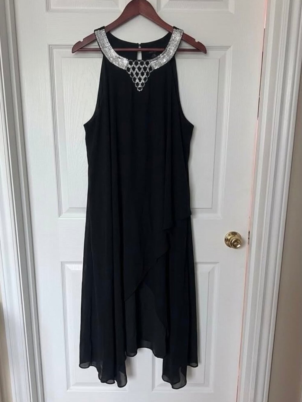 Black Sequined Halter Neck Handkerchief Hem Cocktail Dress Plus 3X #251